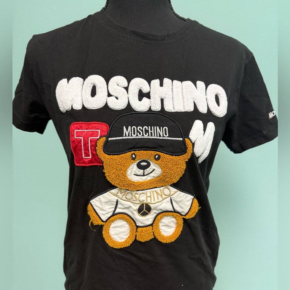 Moschino embroidered teddy bear crew neck t-shirt in black size S. - Picture 2 of 6